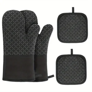 4-Piece Silicone Oven Mitts & Pot Holder Set