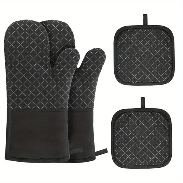 4-Piece Silicone Oven Mitts & Pot Holder Set